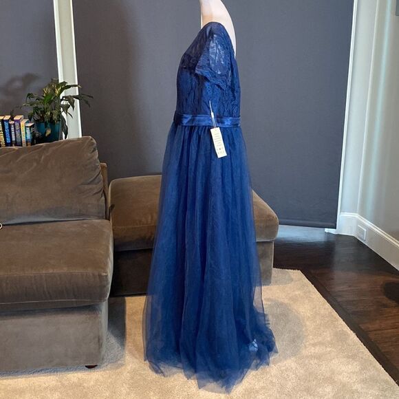 Women’s Blue Full Length Tulle & Lace Sort Sleeve Bridesmaid Dress Size XL NWT - Picture 7 of 9